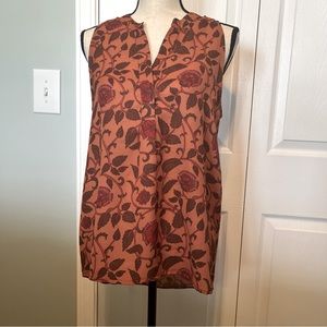Let It Be Womens Size Medium Burnt Orange Floral Sleeveless Blouse Top Polyester